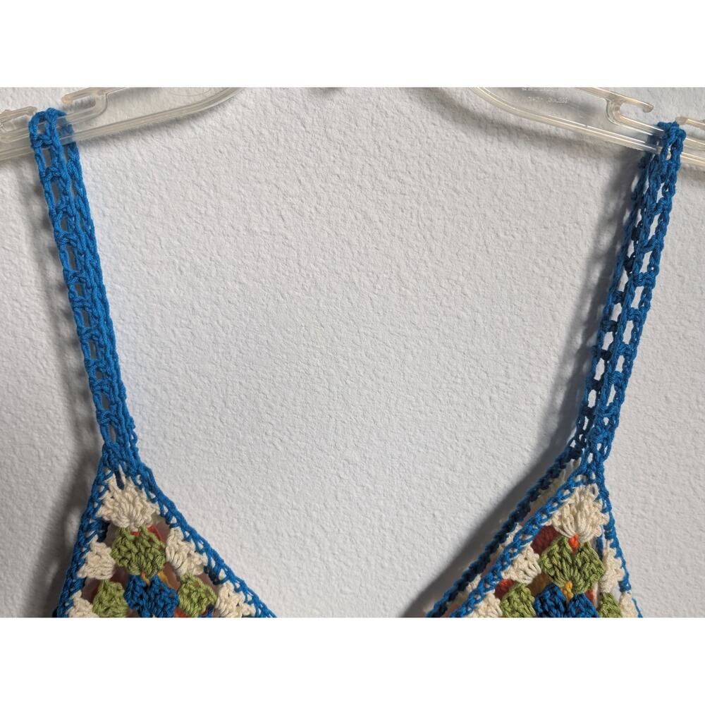 Handmade Multicolor Crochet Fringe Tank Top - Blue Trim - Picture 5 of 9